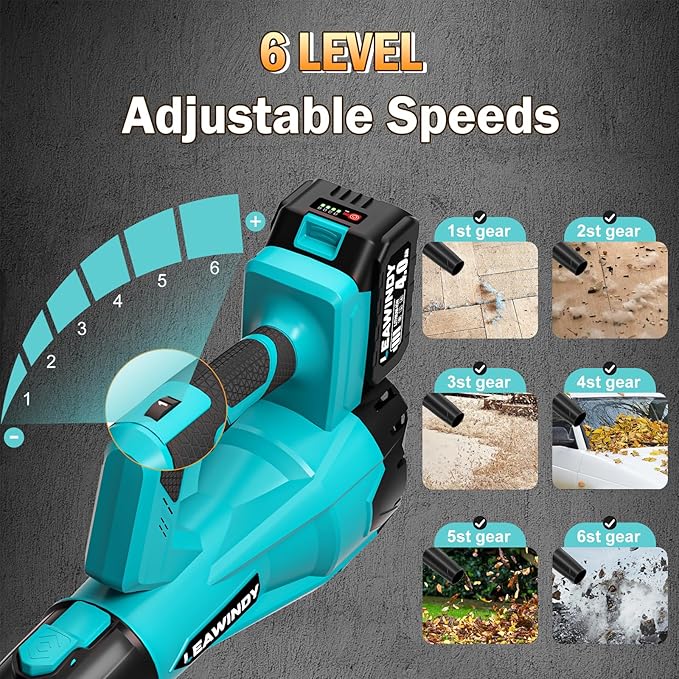 Leaf Blower Cordless 6 Speed Mode, 650CFM 290MPH Cordless Leaf Blowers with 2 X 4.0ah Batteries And Charger, 21V Electric Snow Blower, Gift Lawn Blower for Patio Cleaning, Lawn Care, Blowing Leaves