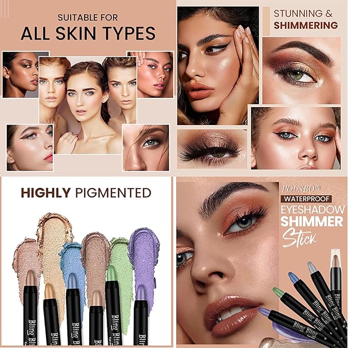 Eyeshadow Shimmer Stick, 16 Color Highlighter Eyeshadows Pencil Waterproof Glitter Eye Shadow Eyeliner Pen, Waterproof Eyeshadows Shimmer Stick Long Lasting Brightener Eyeshadow (09 Violet)