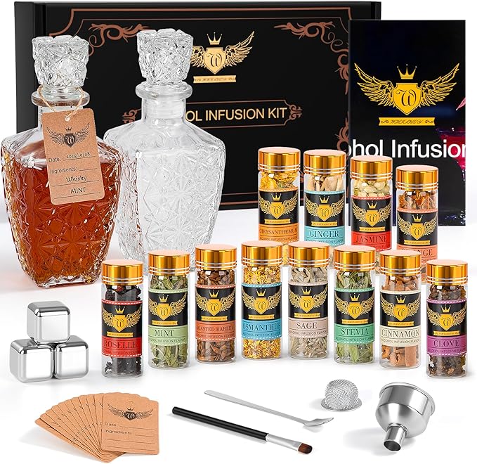 JenChrysm Whiskey Infusion Kit - Alcohol Infusion Kit to Make Your Own Flavored Drink, Whiskey Making Kit with Natural Ing...