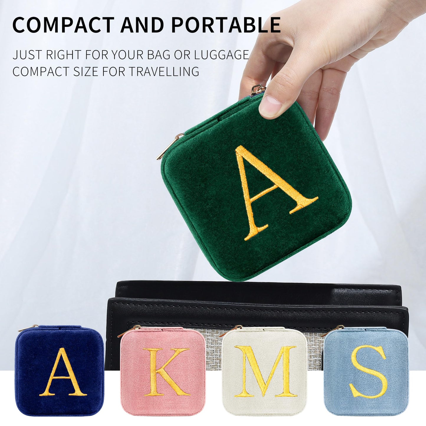 Parima Gifts for Her - Gifts for Women, Plush Velvet Travel Jewelry Case, Small Jewelry Box, Birthday Gift for Women Her, Personalized Gifts - Letter A, Green