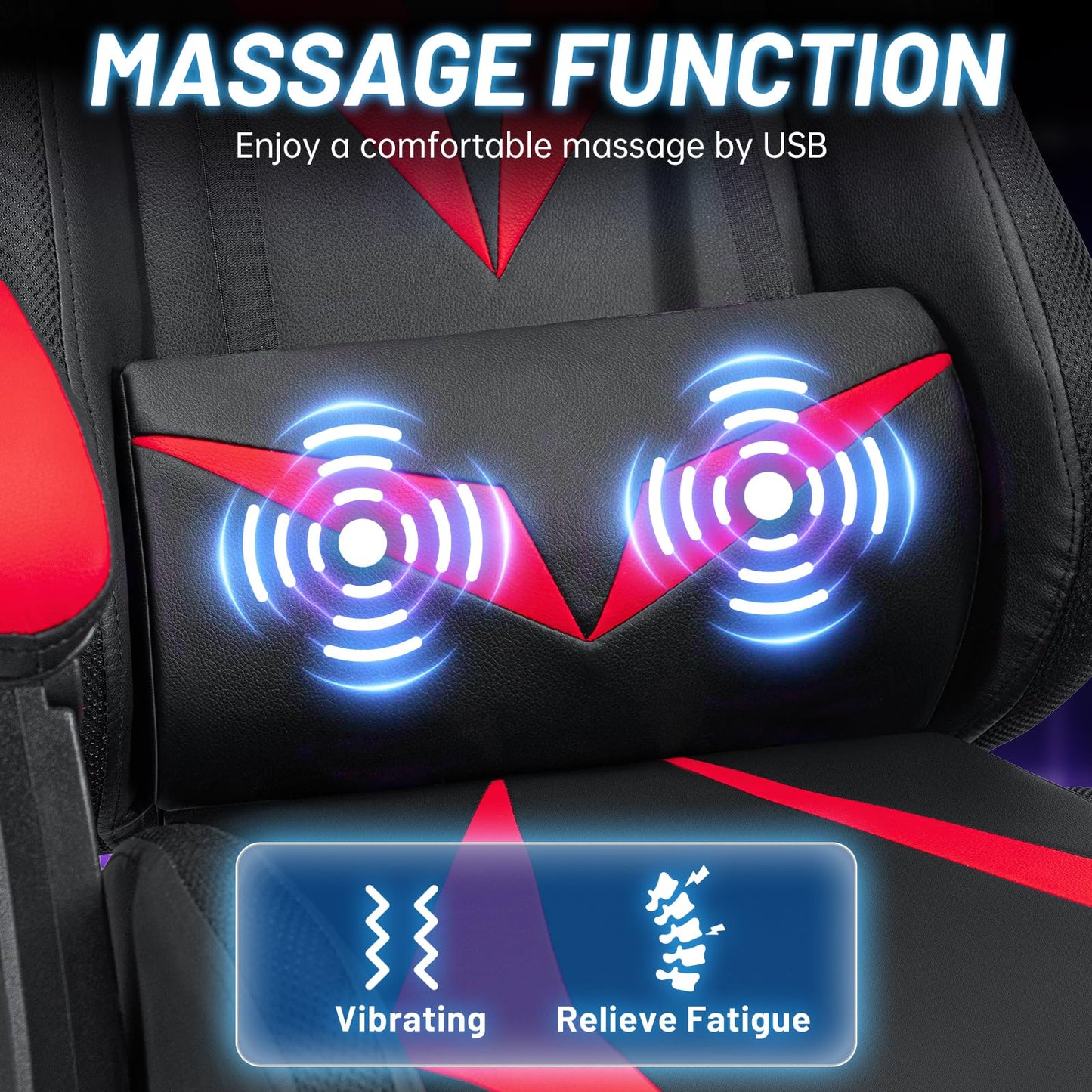 HOFFREE RGB Gaming Chair with Speakers and Massage Ergonomic Computer Chair with Lights and Footrest Reclining Video Game Chairs for Adults Red and Black