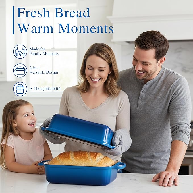 11x5 Inch Cast Iron Loaf Pan with Lid, Large Loaf Pans for Sourdough Bread Baking, Even Heat Distribution Dutch Oven Bread Loaf Pan for Homemade Bread, Meatloaf (5.8Qt, Marseille)