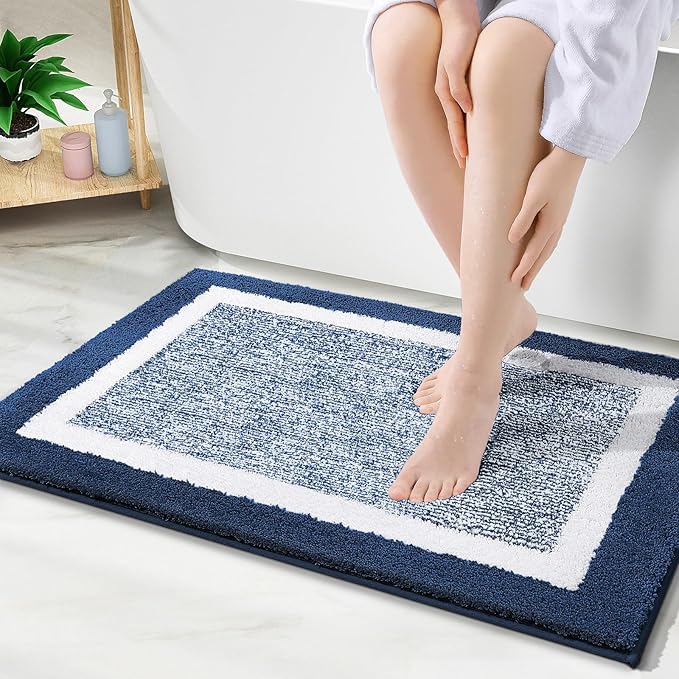 OLANLY Bathroom Rugs 36x24, Extra Soft and Absorbent Microfiber Bath Mat, Non-Slip, Machine Washable, Quick Dry Shaggy Bath Carpet, Suitable for Bathroom Floor, Tub, Shower (Large, Navy)