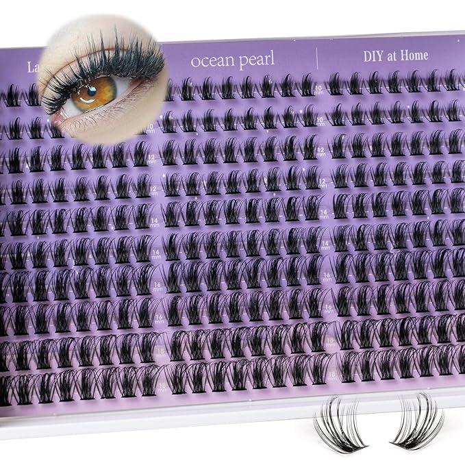 Ocean Pearl Lash Clusters Kit 300pcs,Eyelashes,spike-effect cluster lashes,10-18mm manga/anime-inspired lashes clusters,eyelash clusters,DIY Cluster Eyelash Extensions with lash bond+seal+tweezers-M33