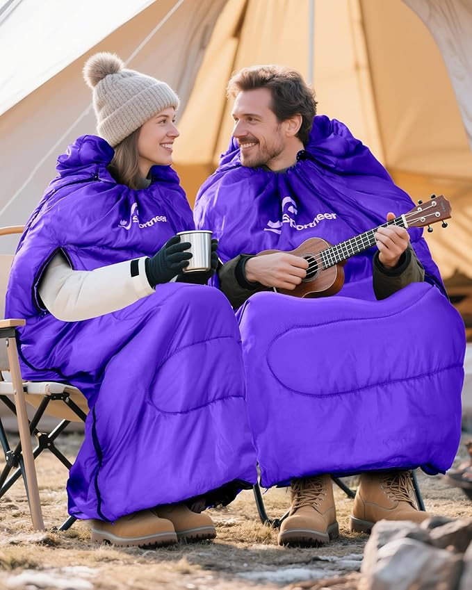 Sportneer 0 Degree Wearable Sleeping Bag for Adults & Kids – Walkable with Arm Zippers, Waterproof & Warm, Compact for Camping, Stadiums, Travel, Backpacking & Car Use