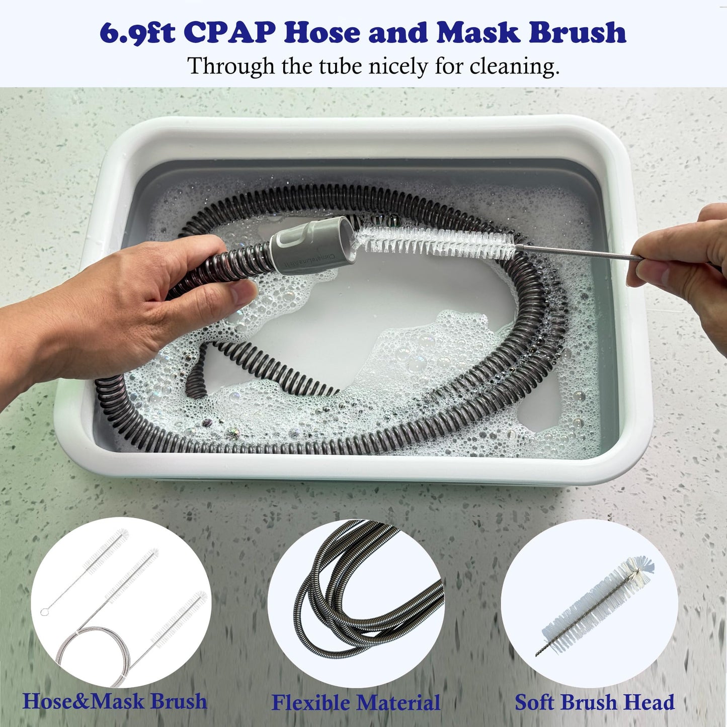 Lemintae CPAP Cleaning Kits with Tube and Mask Brush, Collapsible Wash Basin & Hose Hanger - CPAP Hose Cleaner Supplies to Make Cpap Accessories Cleaning, Drying, Storing Easier