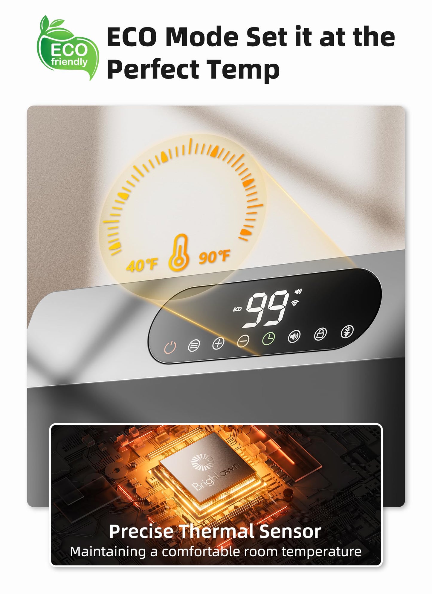Brightown Smart Wall Heater, 1500W Electric Space Heater for Indoor Use, 5 Optional Modes, Adjustable Thermostat, Remote Control, Energy Efficient Easy-Mount Heater for Bedroom, Works with Alexa, Grey