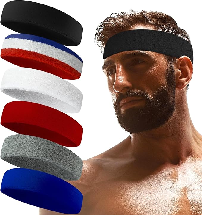 Sweatbands Sports Headband for Men & Women - Terry Cloth Moisture-Wicking Sports Towel Headband for Tennis, Basketball, Ru...