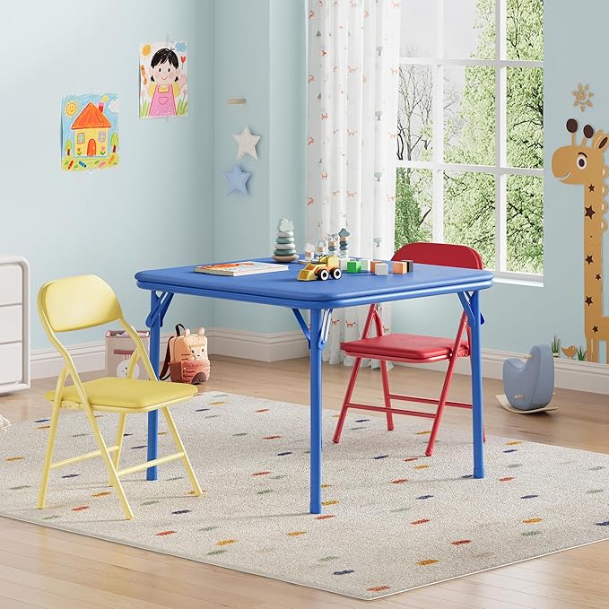 GarveeHome 3-Piece Kids Folding Table and Chairs Set, Toddlers Children's Activity Table and Chairs Set for Dining Room,Da...