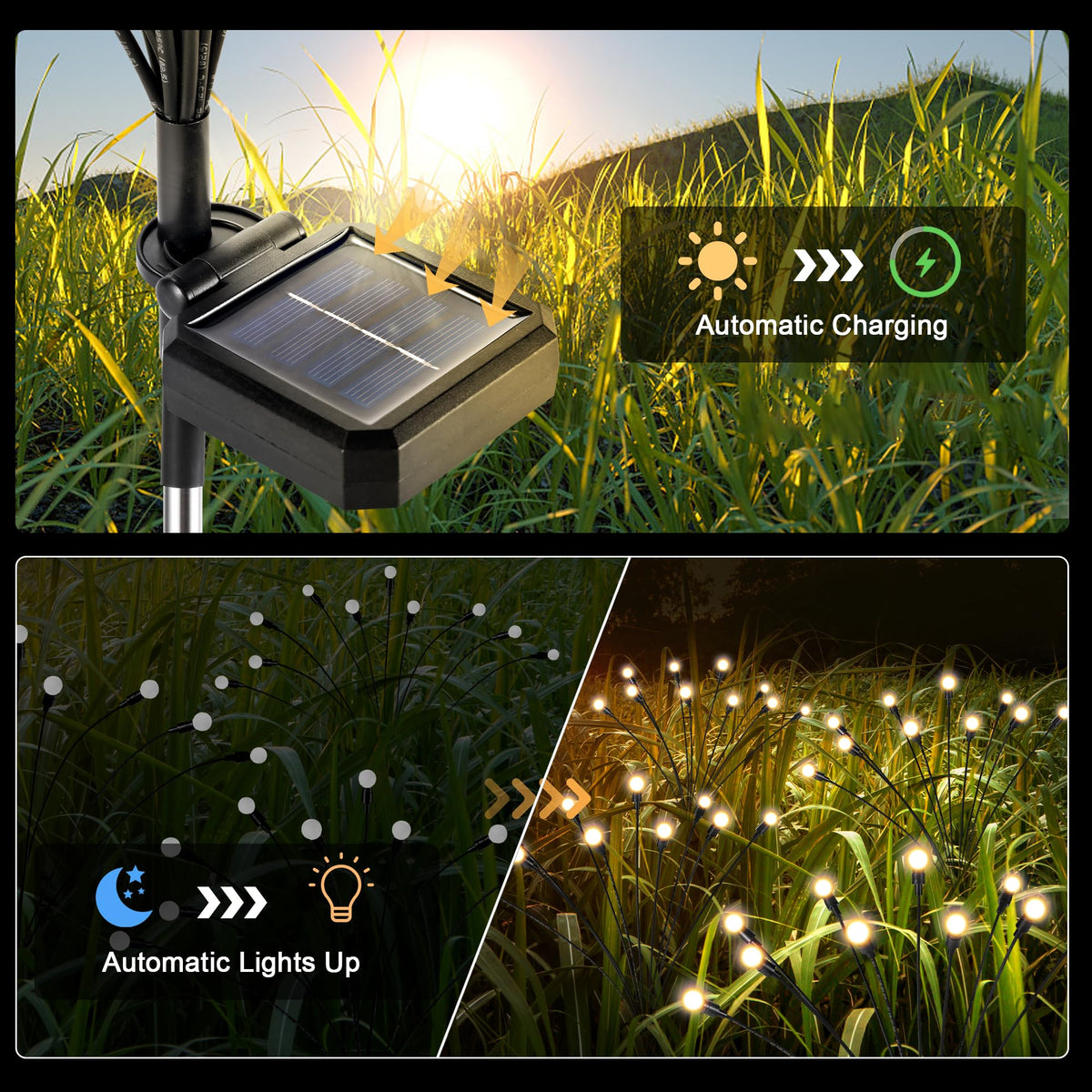 SUNCKET Solar Lights Outdoor Decoration, Waterproof Xmas Outdoor Lights Decor for Yard, Patio, Garden, and Front Porch, 60 LEDs Swing with The Wind (6 Pack, Warm White)
