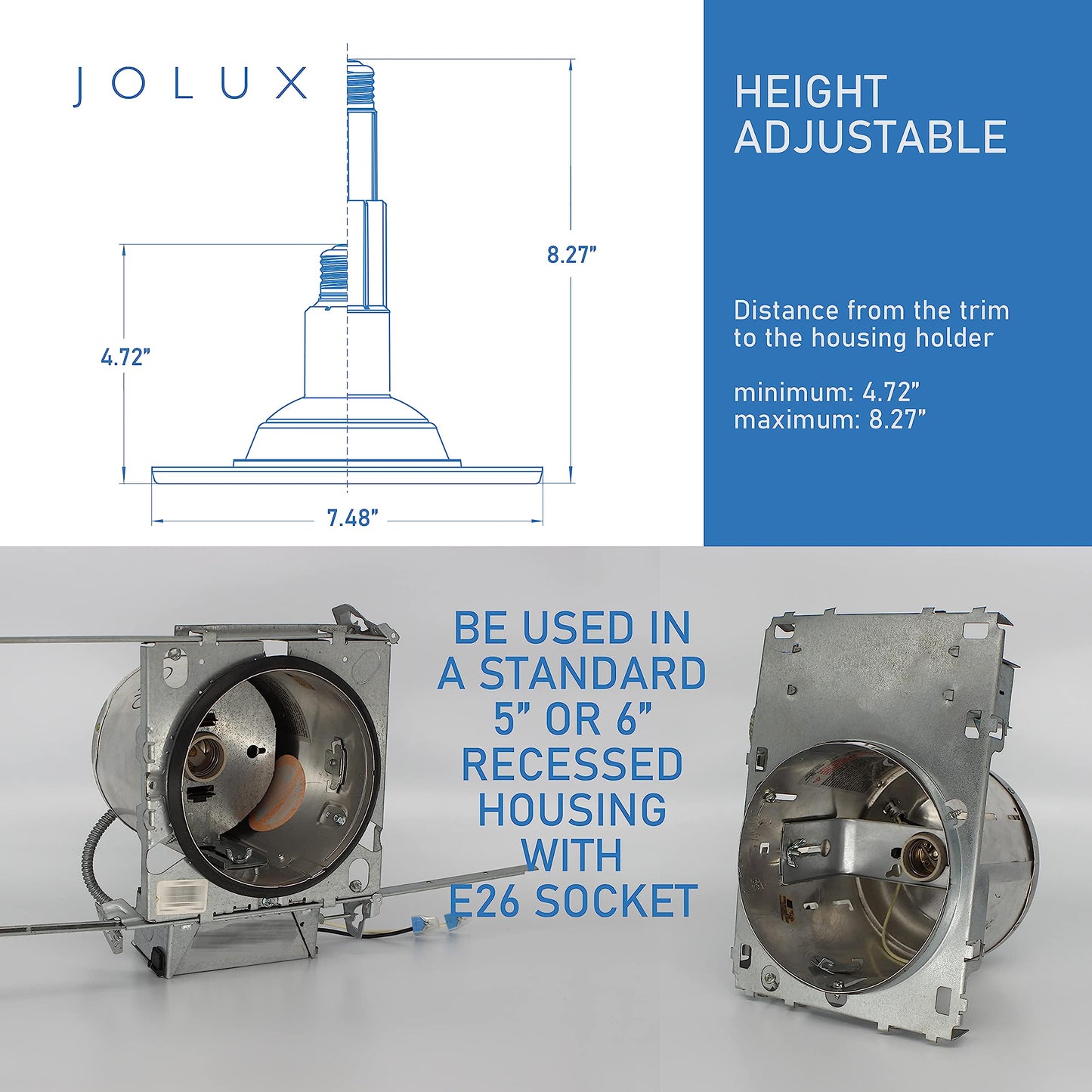 Jolux 5/6 Inch LED Can Lights Adjustable Recessed Retrofit Downlight,12W=60W,2700K Soft White,800LM,Dimmable,ETL Damp Rated Replacement Recessed Lighting Install,Flat Trim,E26 Base,4-Pack