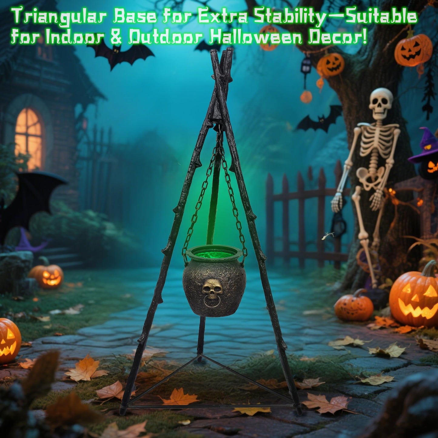 DR.DUDU Halloween Decorations Outdoor - 4.6FT Large Witches Cauldron with Tripod & Green LED Lights, Hocus Pocus Scary Outside Decor for Yard, Porch, Party, Haunted House Props & Candy Bowl
