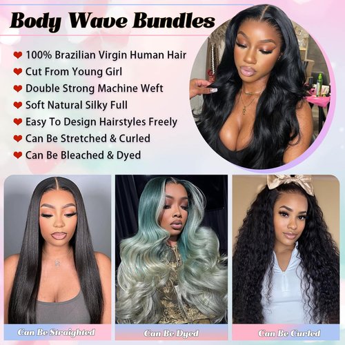 KAITHLYPO 12A 26 Inch Body Wave Bundles Human Hair 100% Unprocessed Brazilian Virgin Weave Quick Wavy Human Hair Bundles