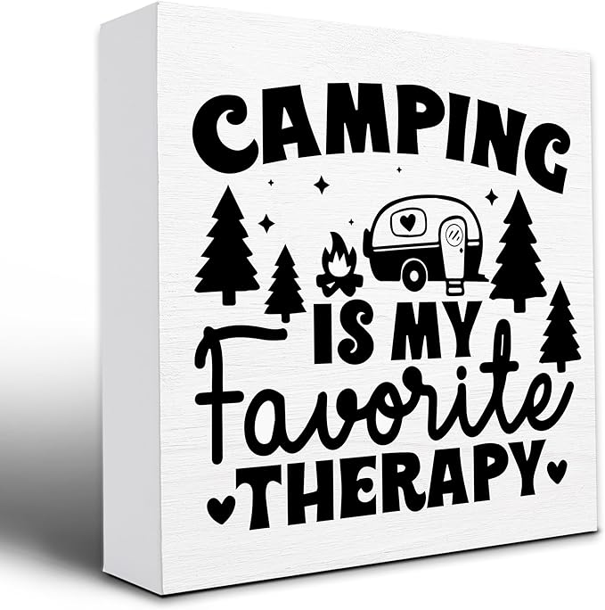 Camping Is My Favorite Therapy,Camping Decor For Camper,Wooden Plaque Sign Box For Tent Home Table Shelf 5x5 Inches.(097)