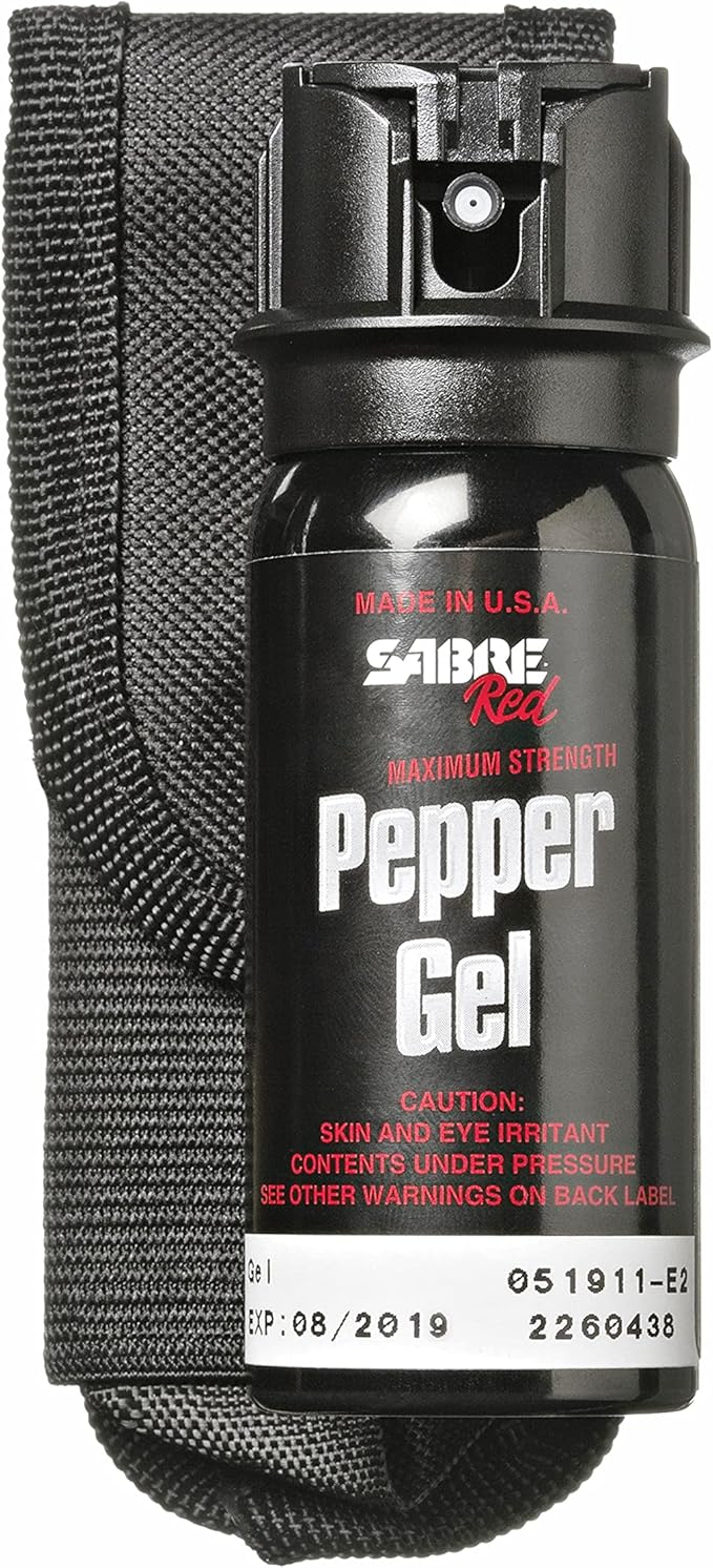 SABRE Tactical Pepper Gel With Belt Holster For Easy Carry, Maximum Police Strength OC Spray, Quick Access Fast Flip Top S...