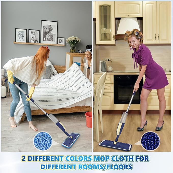 Spray Mops for Hardwood Floor Cleaning - MEXERRIS Wet Mops Dry Dust Mop with 3 Washable Mopping Pads- Flat Mop with Sprayer Home Commercial Use for Wood Laminate Tile Vinyl Cement Concrete