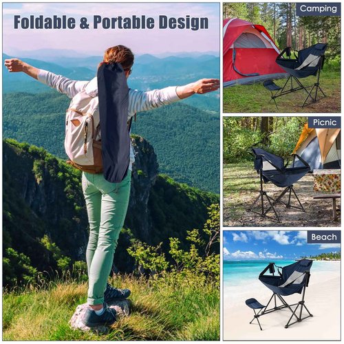Tangkula Hammock Camping Chair, Portable Camp Chair with Retractable Footrest, Adjustable Back, Headrest, Cup Holder & Carry Bag, Outdoor Folding Lawn Chair for Camping, Fishing, Hiking