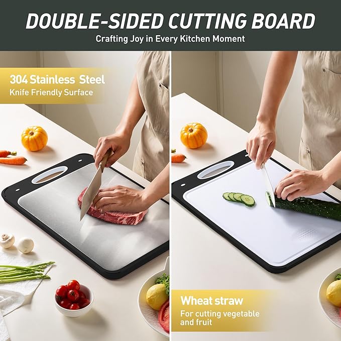 2 in 1 Stainless Steel Cutting Board with Handle 2 Packs Women Her Sister Aunt Wife Hustband Lady Auntie Titi Bestie Soul Happy Christmas Xmas Birthday Gifts Cool Unique Aesthetic 30 40 60 70 Year Old
