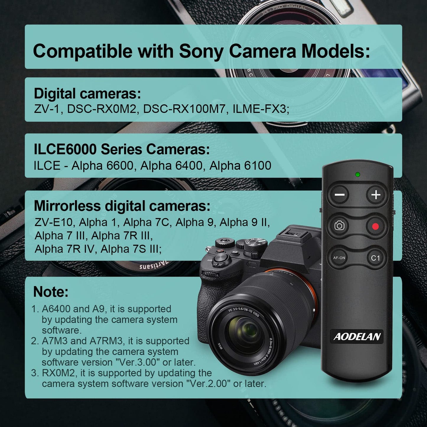Wireless Camera Remote Control Shooting Grip Tripod - Shutter Release For Sony Zv-1, Zv-E10, A7 Iii, A6400, A7C, A7R Iii, A7R Iv