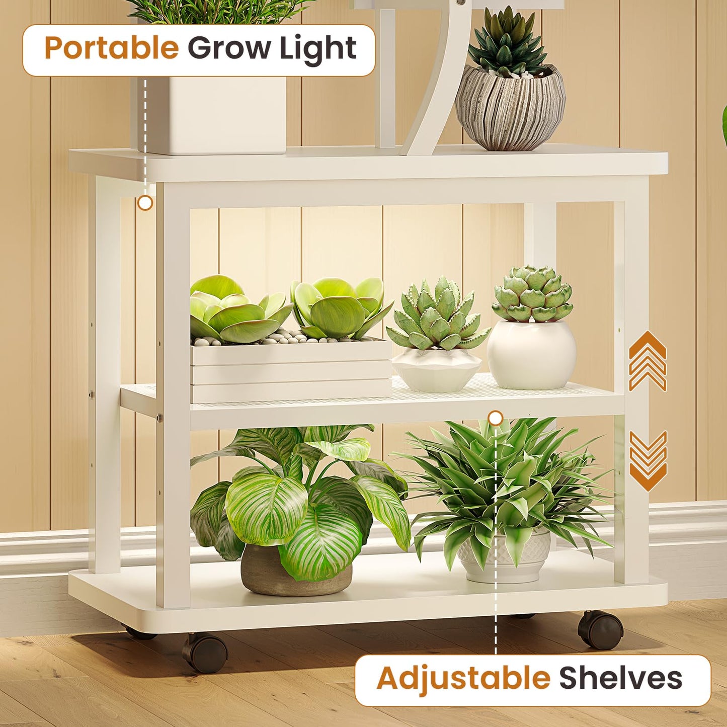 Itaar Plant Stand Indoor with Grow Lights, 9 Tiered Plant Shelf Indoor, 71" Tall Plant Stands with Wheels, S-Shaped Metal Plant Stand Display for Living Room, Patio(White)