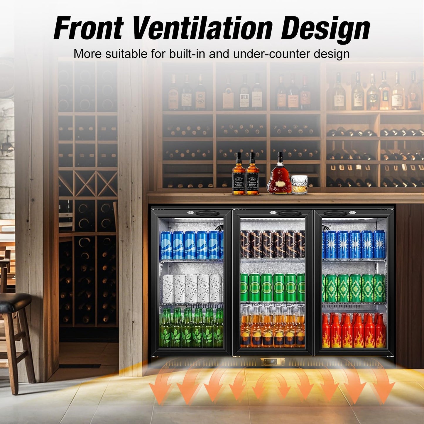 Beverage Refrigerator, 53.15W Inch 12 Cu.Ft Drink Fridge, Back Bar Beer Fridge with 3 Glass Door, 35.43" Height Beverage Cooler, Built-in & Undercounter Commercial Back Bar Cooler for Kitchen Shop Bar