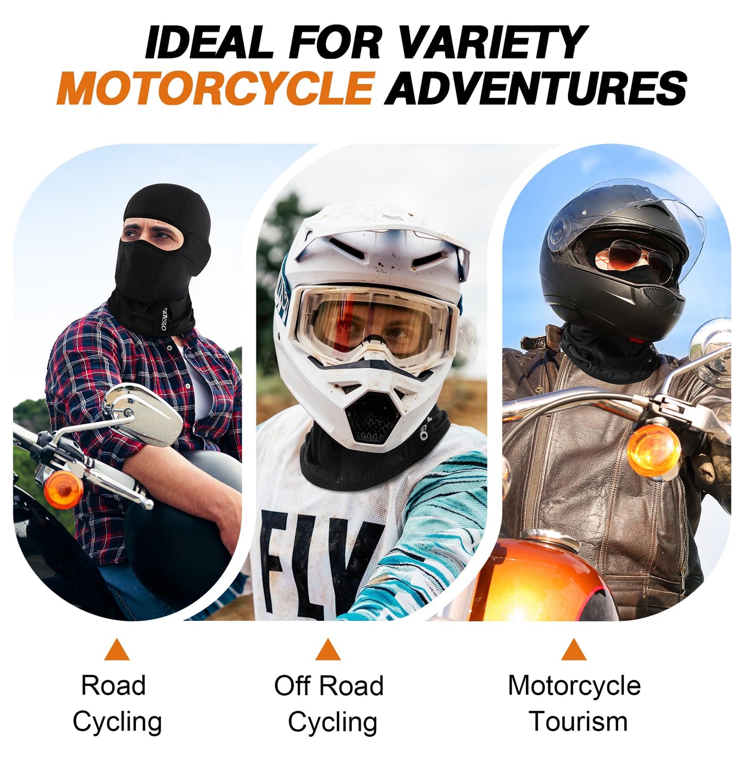 CENSGO Cooling Motorcycle Balaclava Helmet Liner, Breathable Face Cover, Lightweight Shiesty Mask for Men Women Summer Riding Black