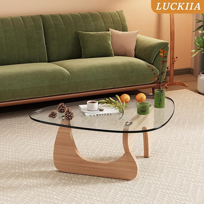 LUCKIIA Coffee Tables Glass Small Farmhouse Coffee Table Mid-Century Modern Wood Center Table for Living Room, Original Transparent, 45 Inch