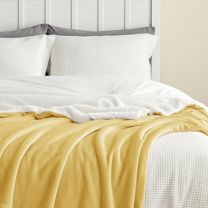 Bedsure GentleSoft Sherpa Fleece Throw Blanket for Couch - Thick and Warm Throw for Women and Men, Soft Fuzzy Plush Blanket for Winter, Non-Heated, Yellow, 50x60 Inches