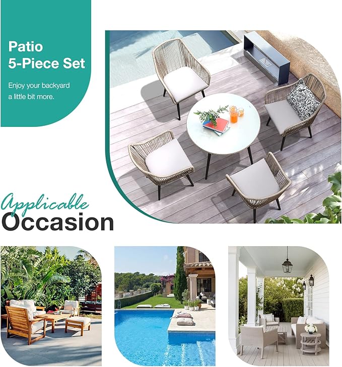 Patiorama Outdoor Dining Chairs, Patio Dining Chair Set of 6, All-Weather Woven Rope Rattan Chairs, Outdoor Dining Wicker Chairs with Armrests for Indoor Balcony Pool Backyard(Tan)