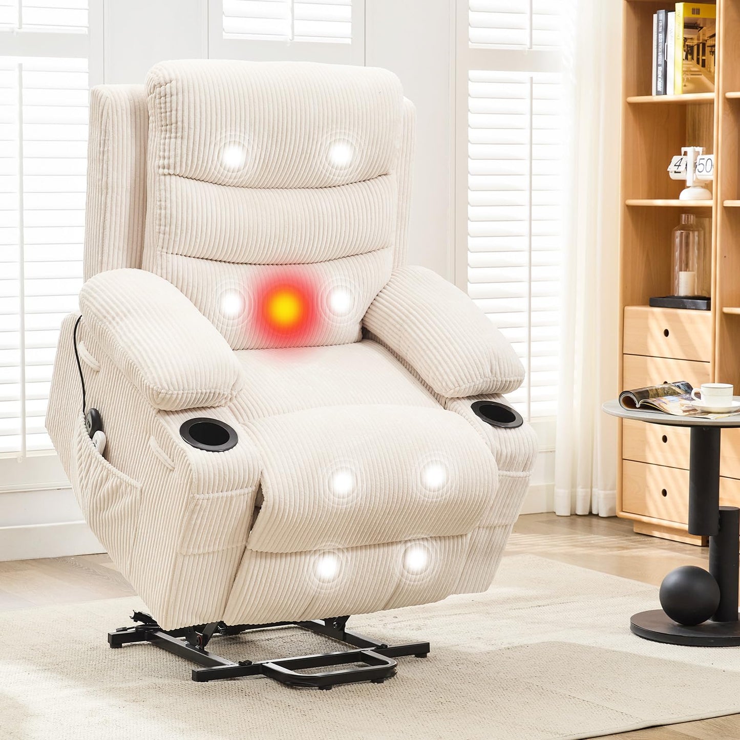 Garvee Power Lift Recliner Chair, Oversized Electric Recliners for Elderly With Heat and Massage, Home Theater Seat With 2 Cup Holders Side, Electric Glider Reclining Single Sofa Chair for Living Room
