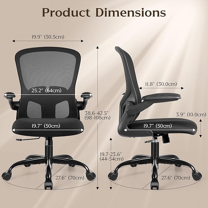 FelixKing Office Desk Chairs, Ergonomic PC Desk Chair with Wheels, Adjustable Lumbar Support and Height, Swivel Computer Chair with Flip-up Armrests, Ergo Mesh Backrest for Working (Black)