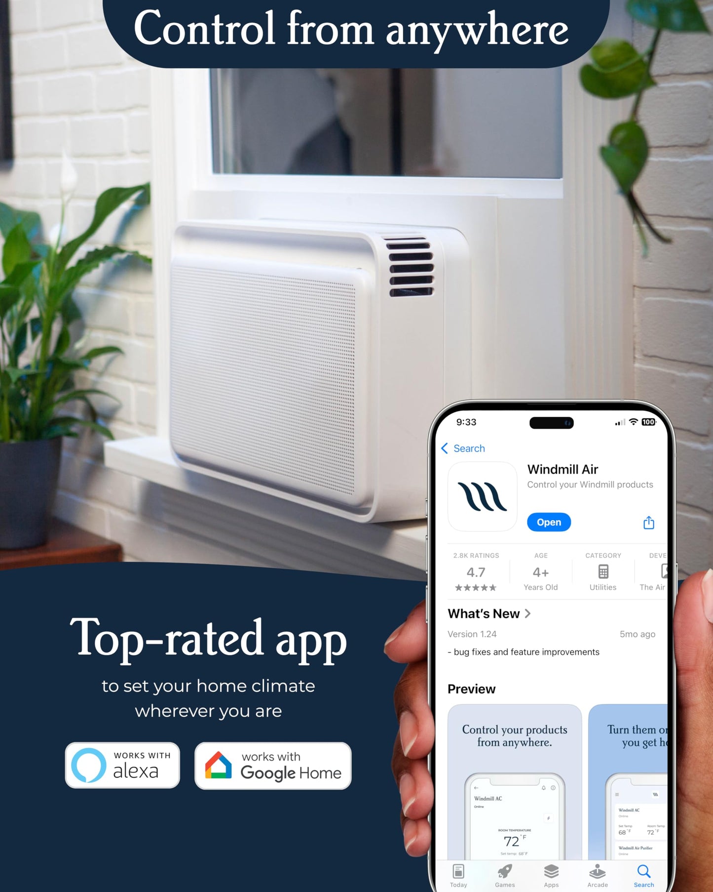 Windmill 8,000 Btu Inverter Window Air Conditioner - Ultra-Quiet & Smart, Cools Up To 350 Sq. Ft. - Easy Install, App/Wi-Fi, Voi