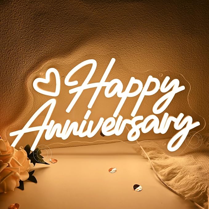 SYLHOME Happy Anniversary Led Neon Light Sign Family Business Celebrate Banner Wall Sign Decor Birthday Wedding Anniversar...