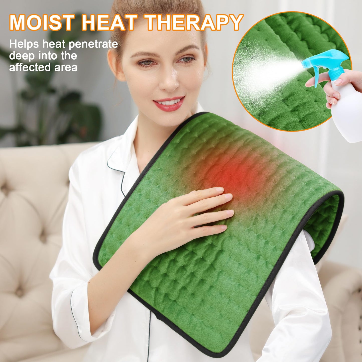 Deepsoon Heating Pad,Electric Heating Pads for Back,Neck,Abdomen,Moist Heating Pad for Shoulder,Knee,Arms,Legs,Dry/Moist Heat & Auto Shut Off,Christmas Gifts for Men and Women,Green Black,24x12 Inch