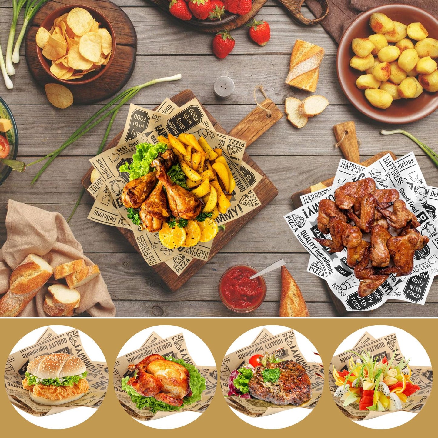 100 PCS Deli Paper Sheets 12x12 Inch, Unbleached Wax Paper Sheets for Food, Grease Resistant Sandwich Wrapping Papers for Cookies, Burger, Kitchen Cooking and BBQ