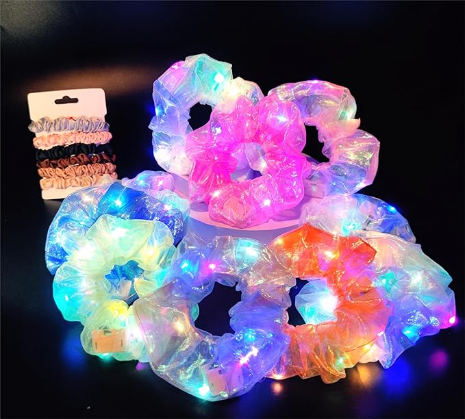 10Pcs Light Up Scrunchies Valentine's Day Party Favor, Gifts for Girls LED Scrunchy Hair Ties for Women & Girls Hair 80s, ...
