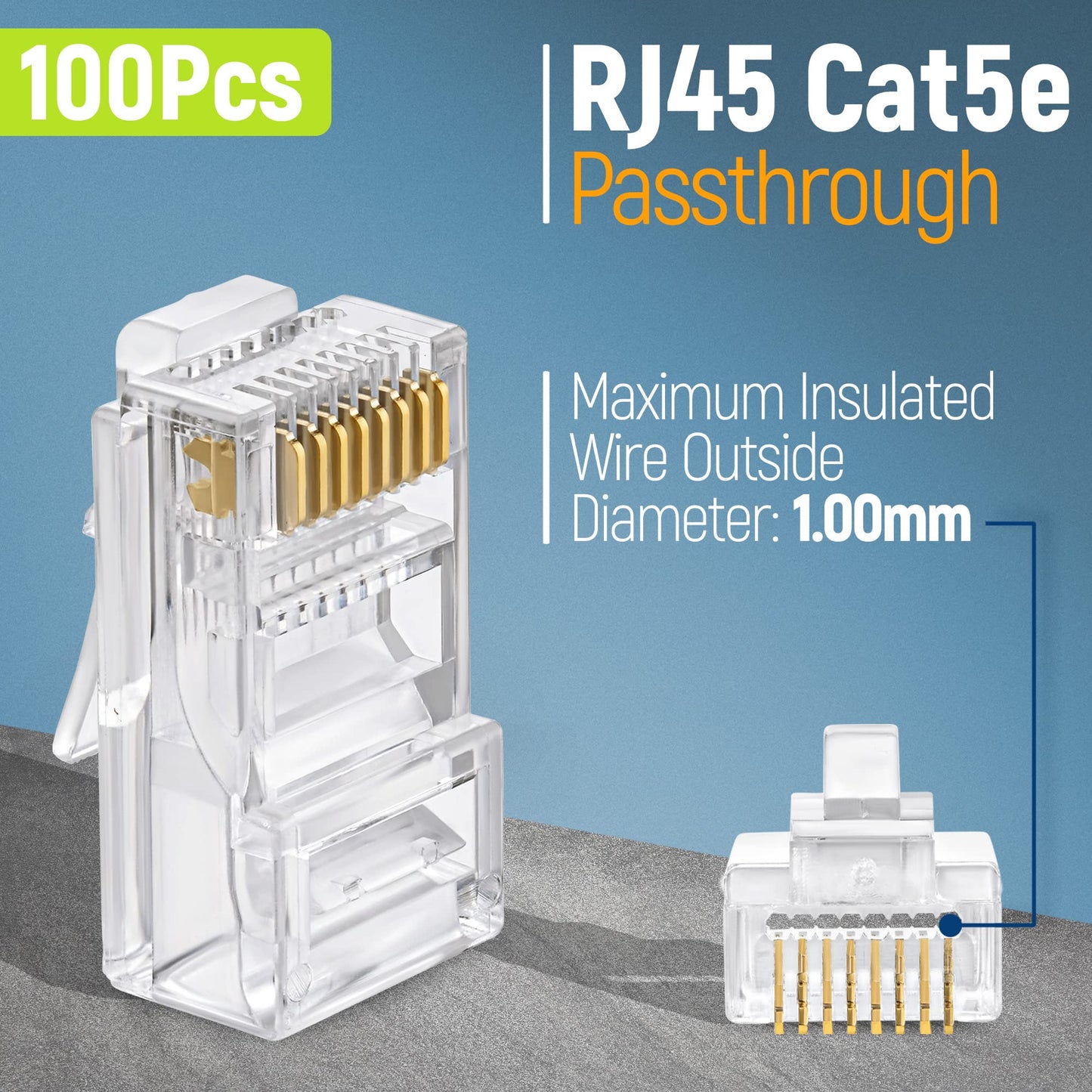 Everest Cat5E Rj45 Pass Through Connector 100-Pack - Ez Cat 5E Pass Through Rj45 Connectors - Cat 5E Connectors - Ethernet Conne