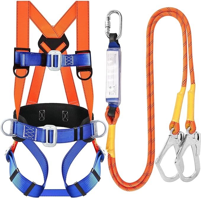 TT TRSMIMA Safety Harness Fall Protection Kit: Full Body Roofing harnesses with Shock Absorbing Lanyard - Updated Comforta...