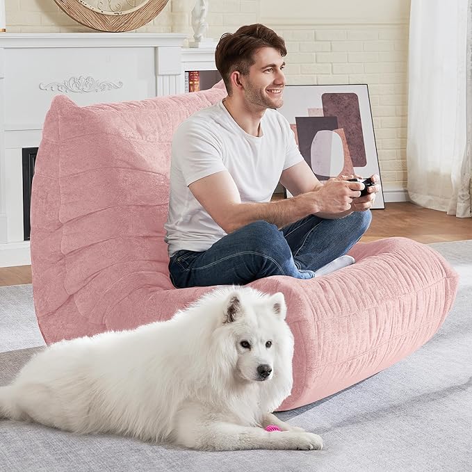 HABUTWAY Bean Bag Chair, Giant Bean Bag Chairs for Adults, Bean Bag Sofa with Filler Faux Fur, Memory Foam Bean Bag Couches Fireside Lazy Sofa for Living Room, Bedroom, Office (Pink)