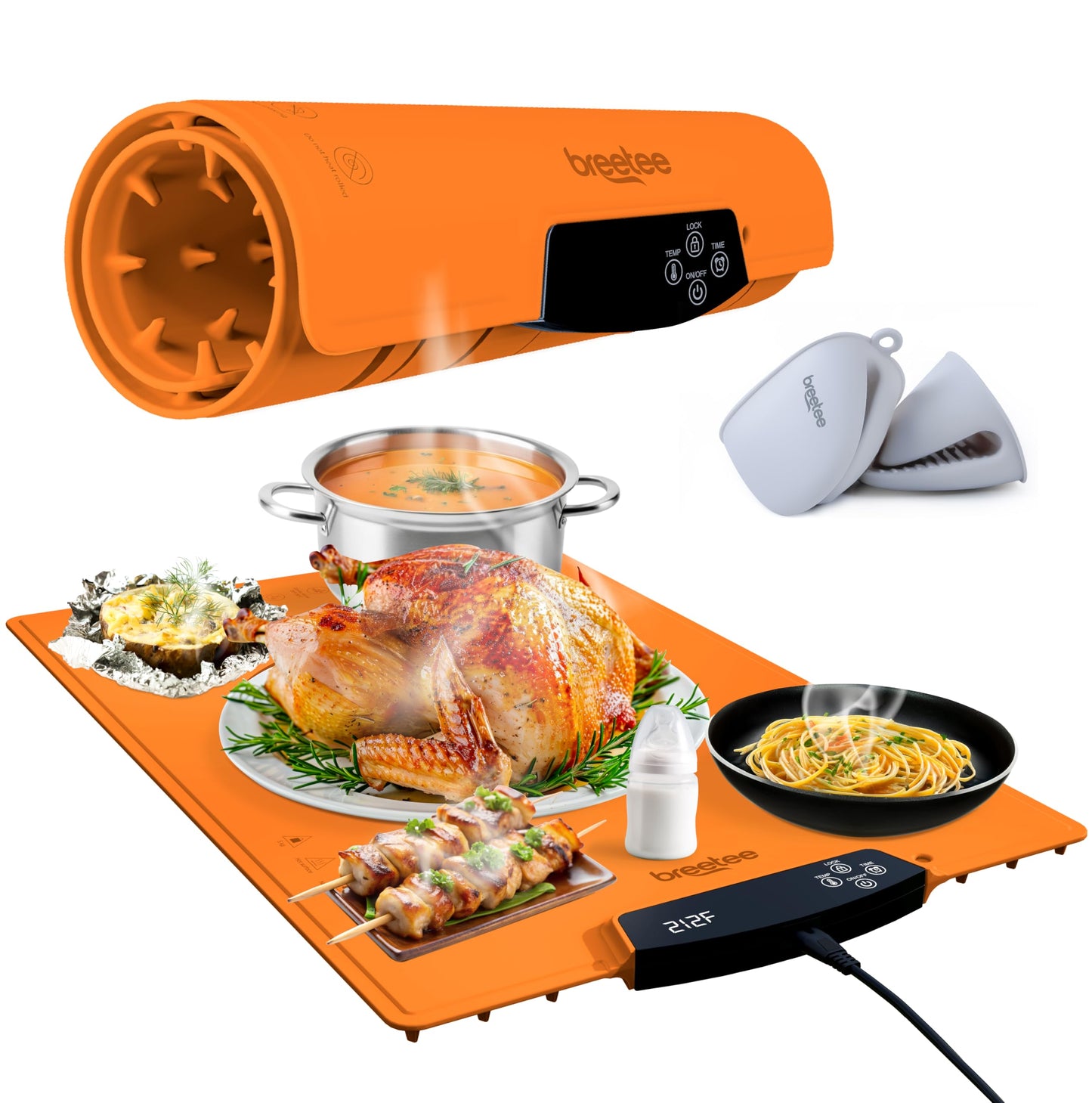 BREETEE Electric Food Warming Mat – Silicone Heating Mat for Food with 9 Temp Levels – Portable Roll Up Warming Mat for Food – Versatile Warming Tray for Buffet, Parties, Home, RV Kitchen