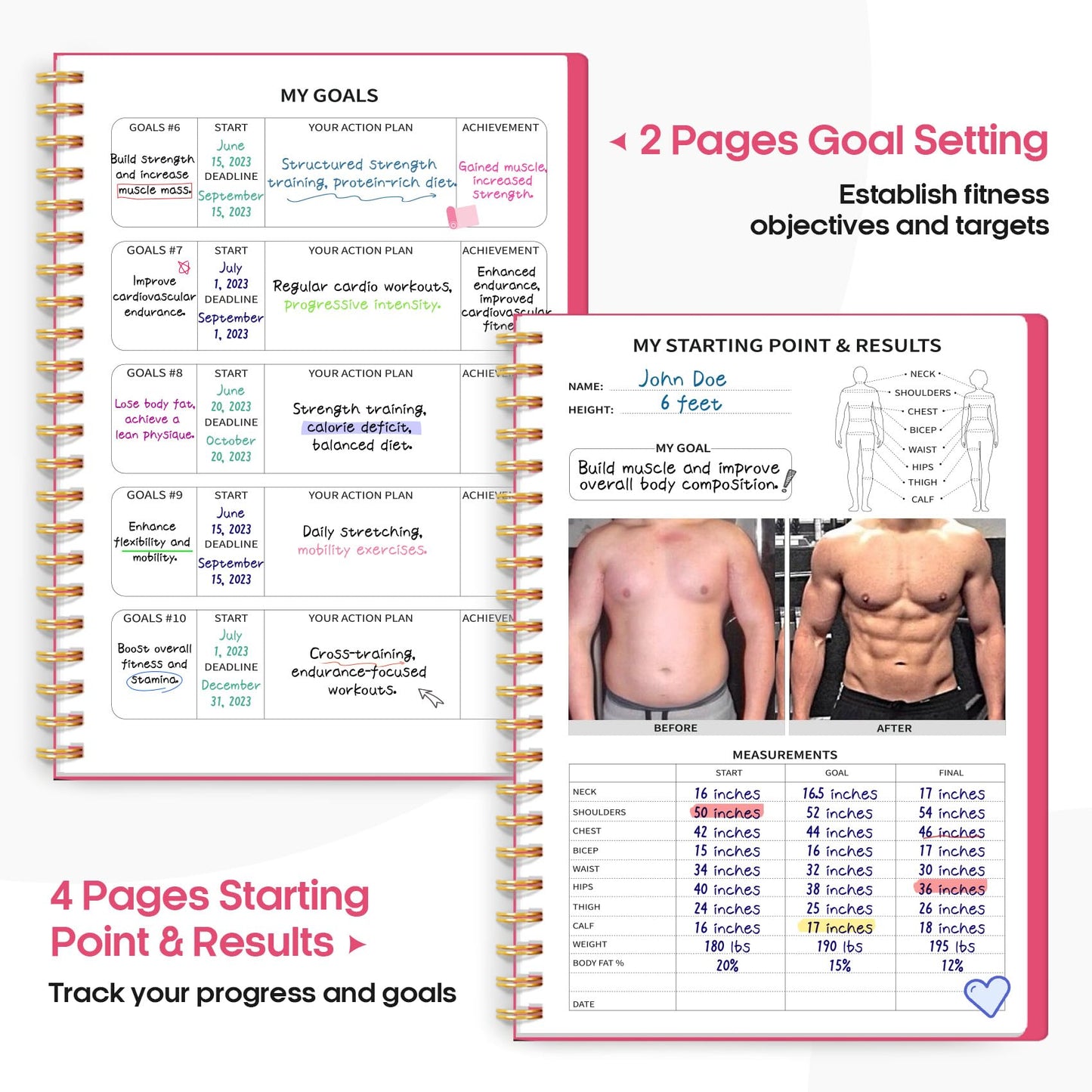 Fitness Workout Journal for Women & Men, A5(5.5" x 8.4") Workout Log Book Planner for Tracking, Progress, and Achieving Your Wellness Goals-Berry Pink