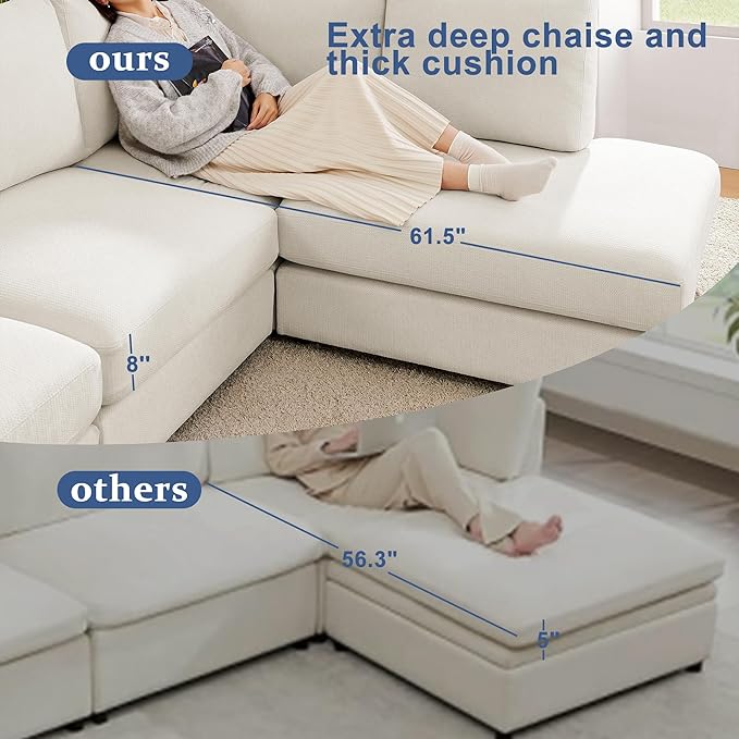 Mofolit 100“ L Shaped Couch with Reversible Chaise Sectional couches Sofa Corner Couches for Living Room,Apartment and Compact Spaces(Cream)