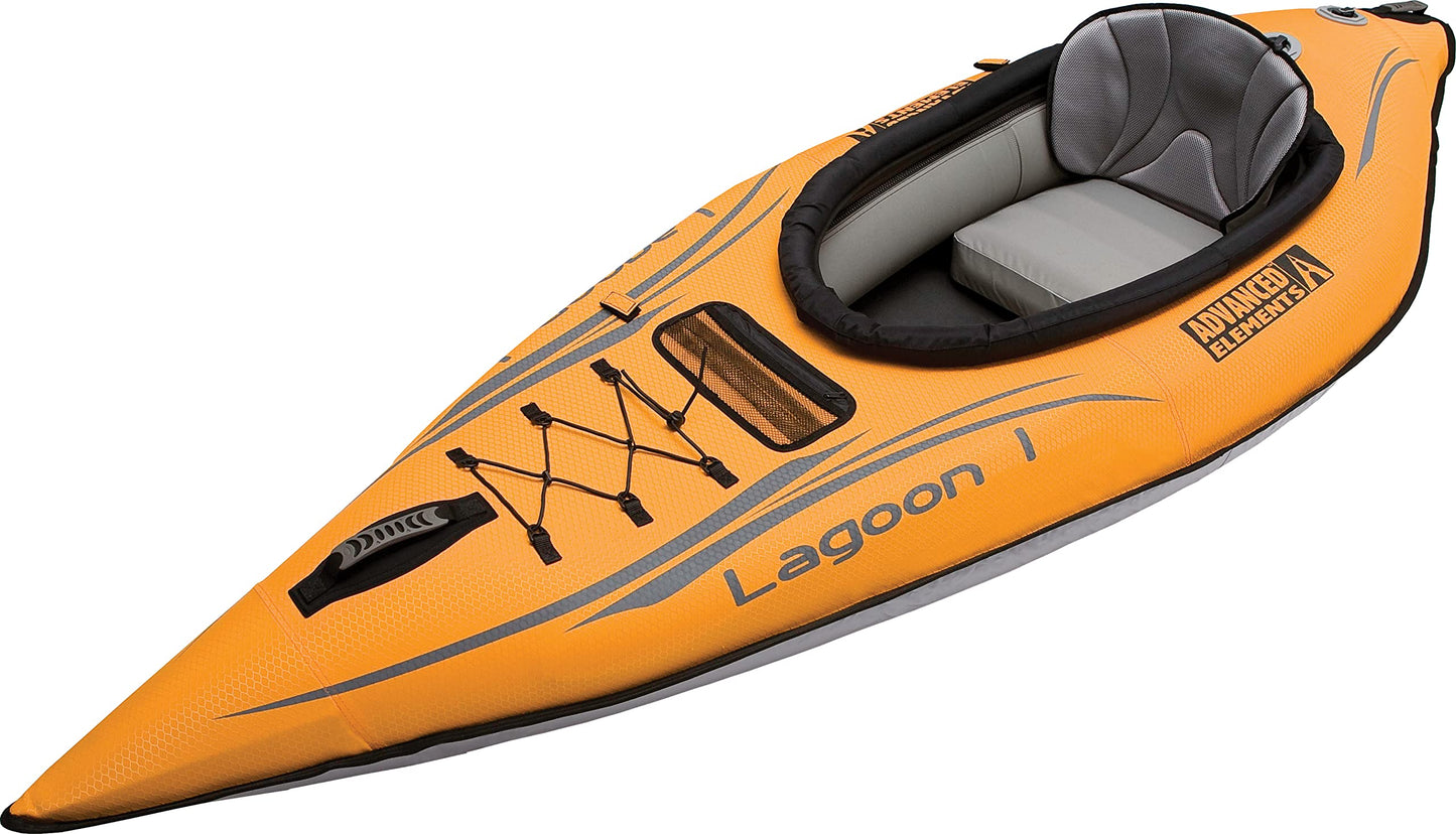 Advanced Elements Lagoon 1 Person Inflatable Kayak & Double Action Pump with Pressure Guage, Yellow, One Size