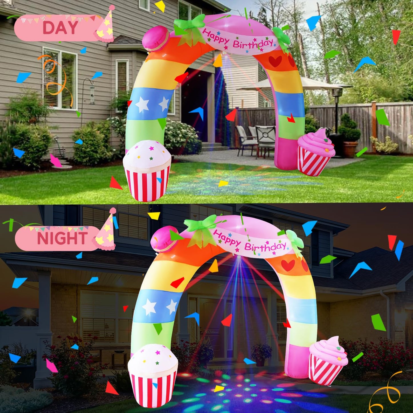 HZGDEJTG 11FT Birthday Arch Birthday Party Outdoor Inflatable Decoration, Outdoor Inflatable Decoration with LED Lights, Birthday Inflatable Decoration for Garden, Patio, Lawn