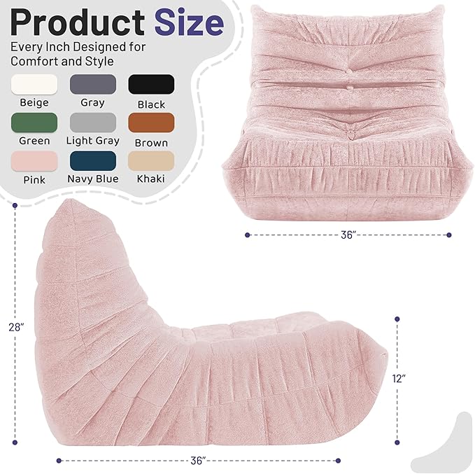 HABUTWAY Bean Bag Chair, Giant Bean Bag Chairs for Adults, Bean Bag Sofa with Filler Faux Fur, Memory Foam Bean Bag Couches Fireside Lazy Sofa for Living Room, Bedroom, Office (Pink)