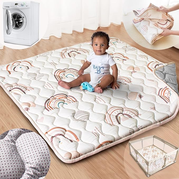 Beavtaens Baby Play Mat, 50x50 Playpen Mat with Super Soft Touch, Activity Mat with Upgraded Anti-Slip Bottom, Machine Was...