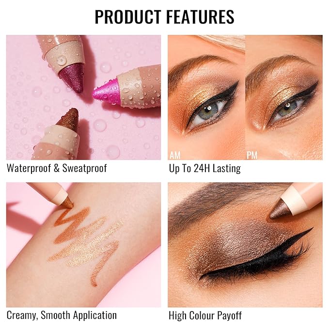 Oulac Glitter Brown Eyeshadow Stick - Waterproof & Long Lasting Eye Shadow Pencil, Shimmering Glitter Finish, Blendable Eyes Makeup, Vegan Beauty 3.8g, (15) Velvet Teddy