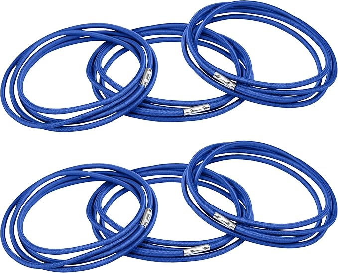 Trash Can Rubber Bands Set of 6 - Elastic Garbage Can Bands with Metal Connector, Fits 13 to 33 Gallon Trash Bags - Gripper Trash Can Bands for Waste Baskets, Blue
