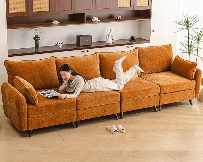 Rexulqo 135'' Modular Sectional Sofa with All Seats Storage,Oversized 4-Seater Comfy Cloud Couches with 7.8'' Thick Cushion,24.5'' Deep Seat,Big Couch for Living Room,Bedroom,Velet,Yellow