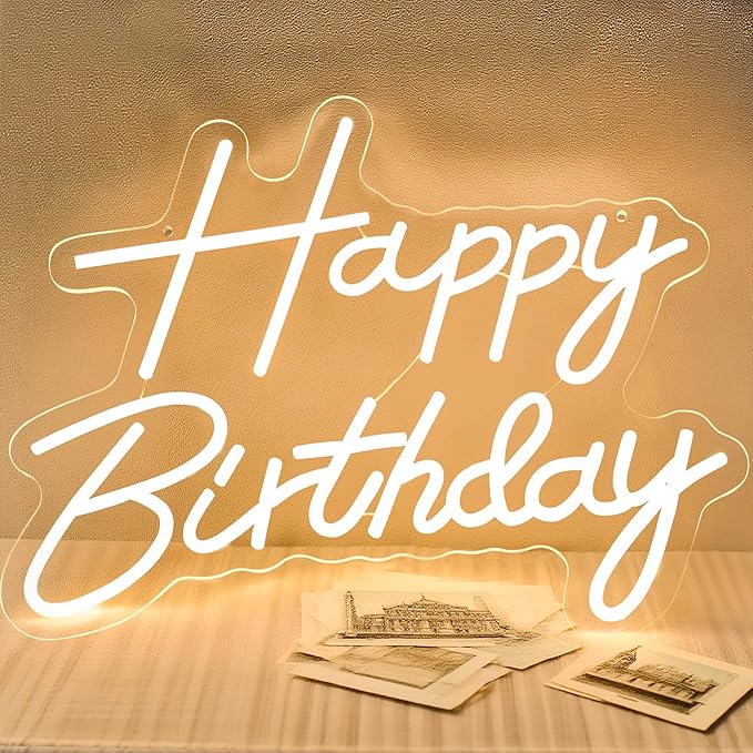Happy Birthday Neon Sign for Backdrop, LED Happy Birthday Light Up Sign, USB Powered Dimmable Neon Light for Birthday Part...